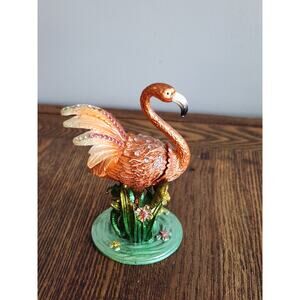 Vtg Rucinni Flamingo Trinket Box Swarovski Crystal Enameled